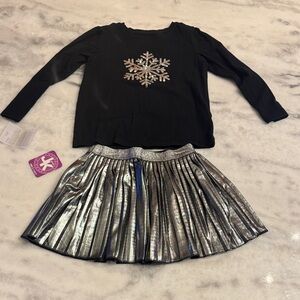 JK girls Black Snowflake Top and Silver Metallic Skirt Set size 3T/4T